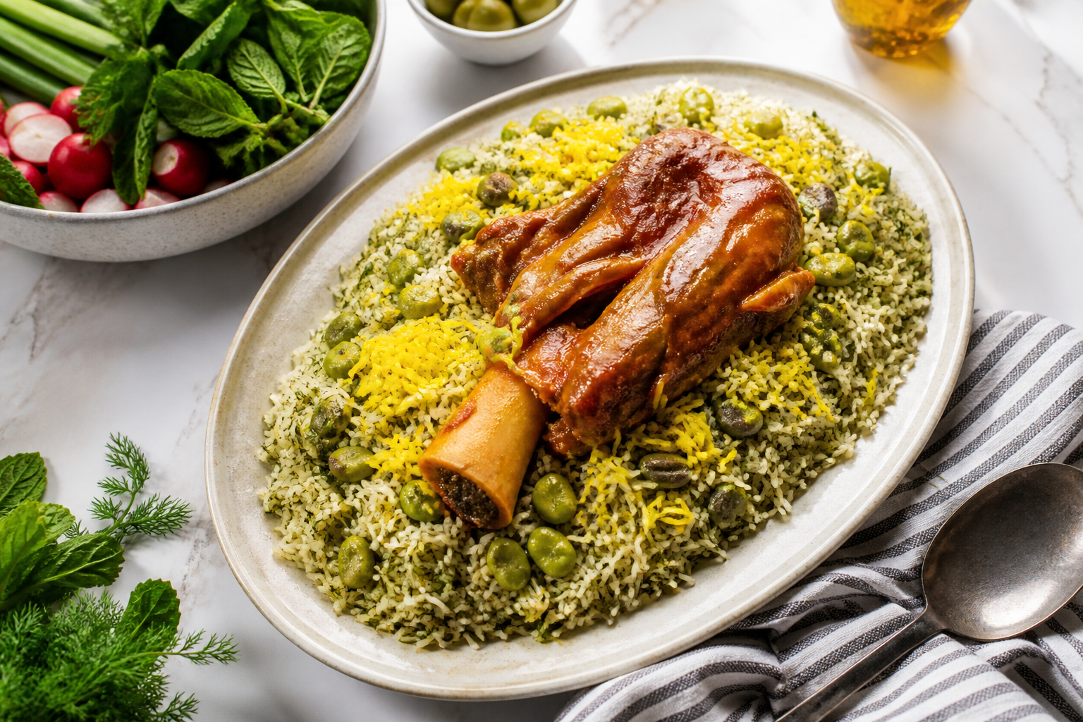 باقالی‌پلو با ماهیچه مجلسی