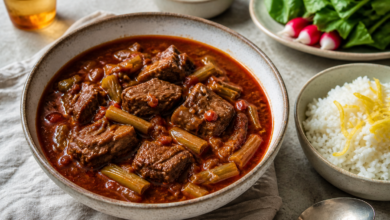 خورش ریواس مجلسی با گوشت و نعنا جعفری