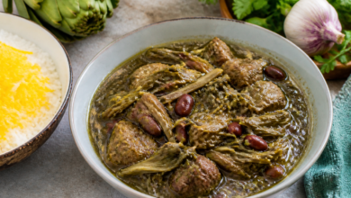 خورش کنگر اصیل و مجلسی با گوشت گوسفندی