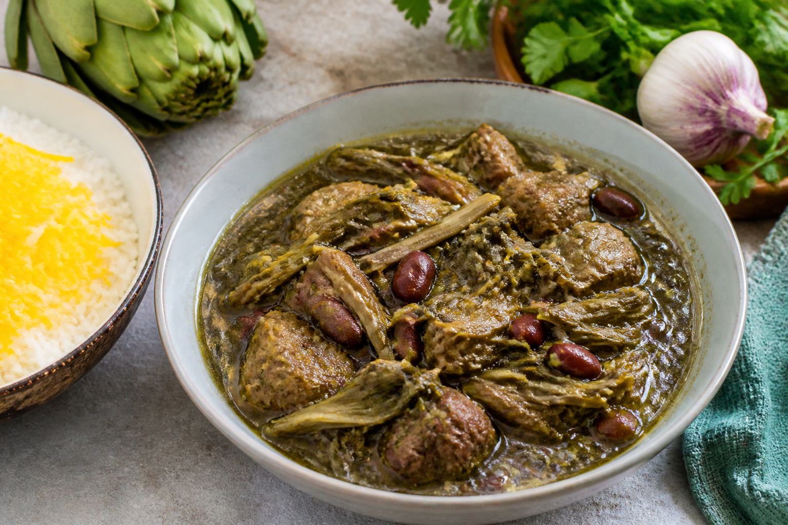 خورش کنگر اصیل و مجلسی با گوشت گوسفندی