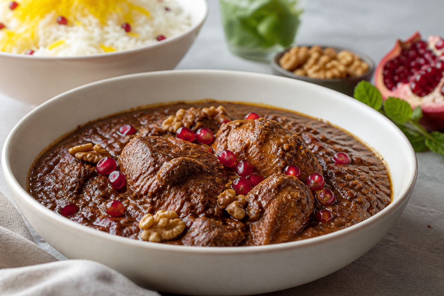 طرز تهیه خورش فسنجان مجلسی با مرغ