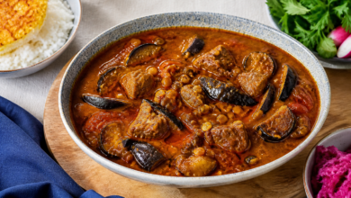 طرز تهیه خورش مسما بادمجان مجلسی با مرغ