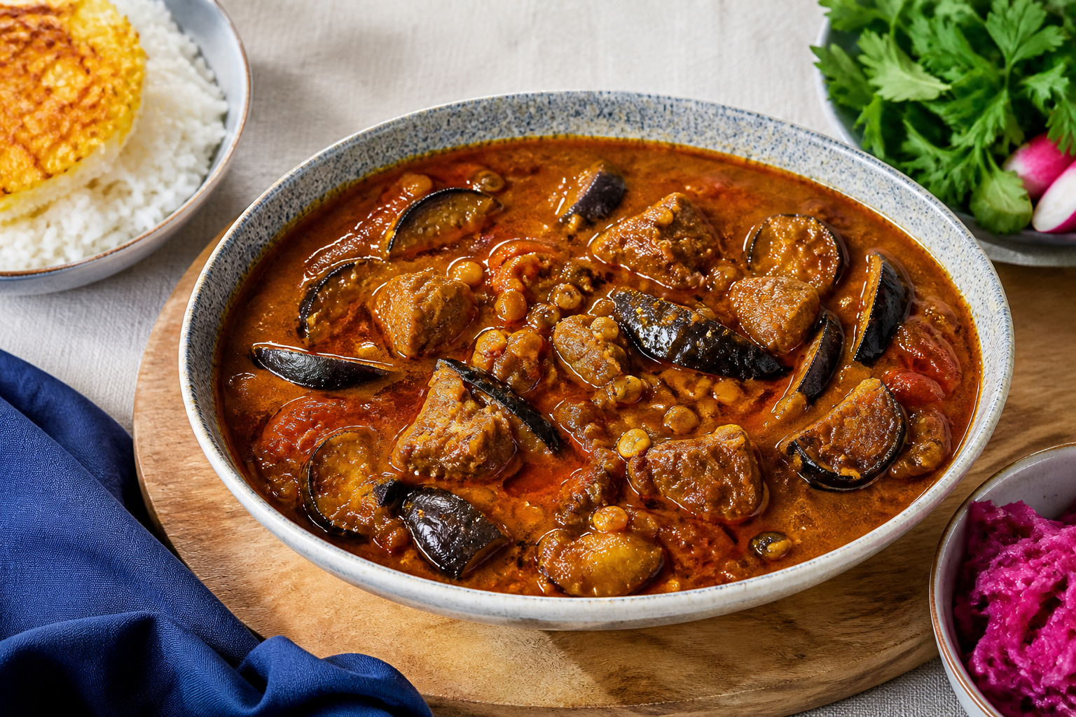 طرز تهیه خورش مسما بادمجان مجلسی با مرغ