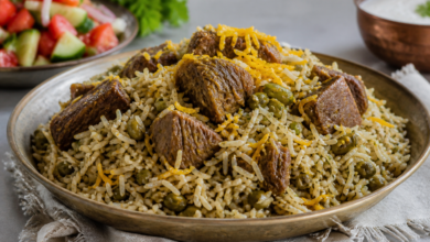 طرز تهیه لوبیاپلو مجلسی با گوشت تکه‌ای