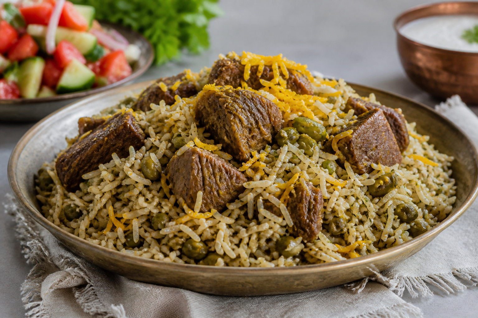 طرز تهیه لوبیاپلو مجلسی با گوشت تکه‌ای