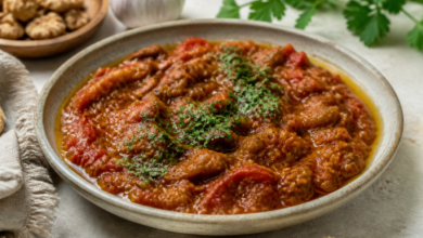 طرز تهیه میرزا قاسمی اصیل گیلانی با بادمجان کبابی